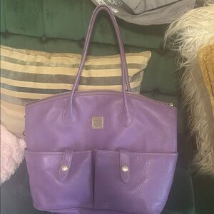 Dooney & Bourke rich Purple Pebbled Leather Handbag with Front Pockets